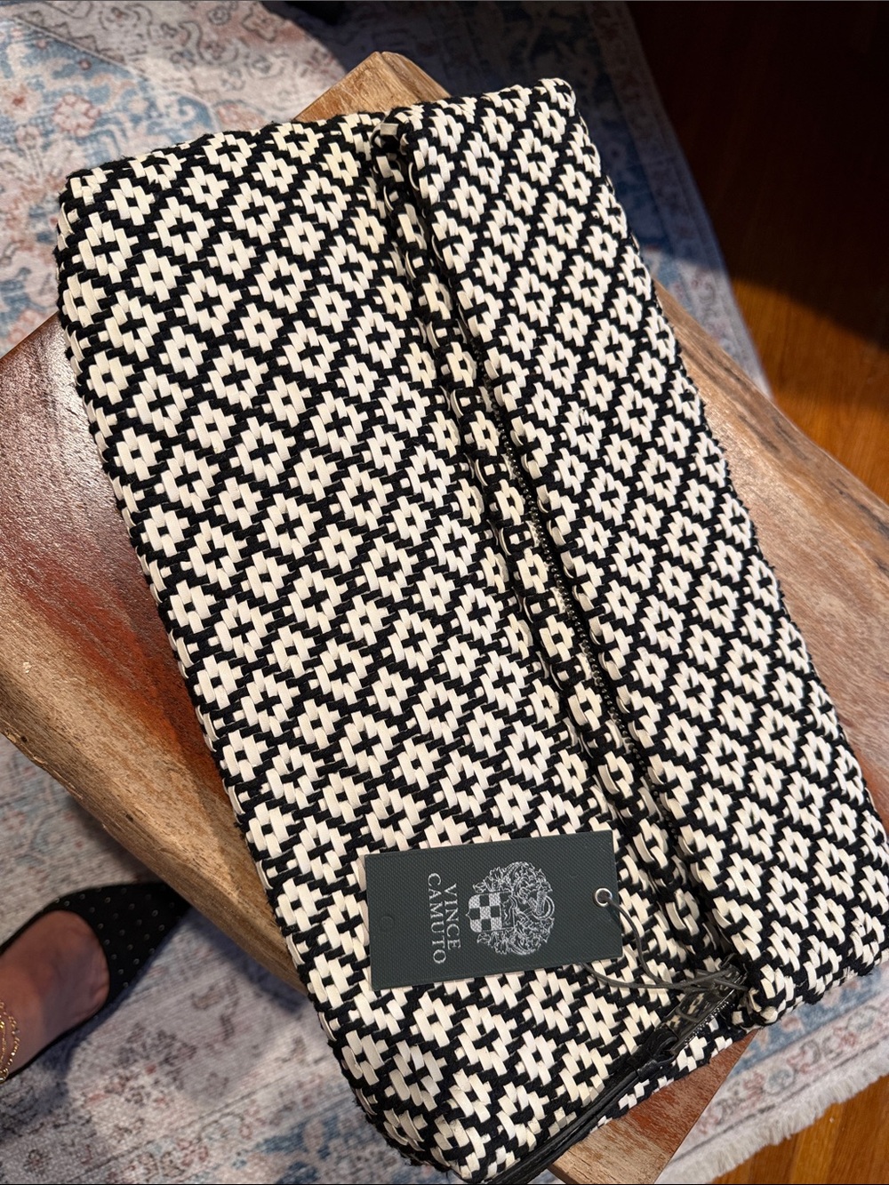 Vince Camuto Black and White Geometric Fold-Over Pocket Square/Clutch